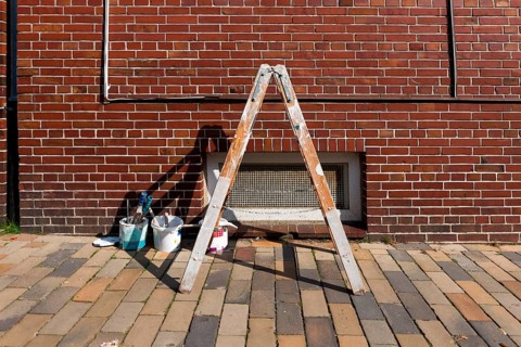 Painter's ladder with paint pots