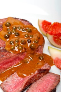 Beef filet mignon with green peppercorn creamy sauce ou poivre vert