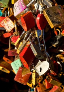 Detail of an extremely large number of love locks as a sign of loyalty on the Hohenzollern Bridge