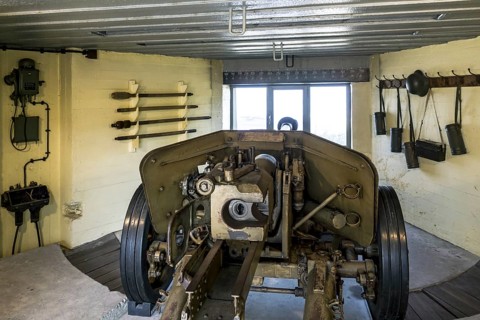 German WWII Pak 40 75 mm anti-tank gun in bunker at Raversyde Atlantikwall
