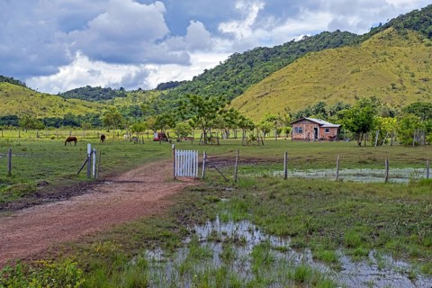 Small farm house on the savanna along the Linden-Lethem dirt road linking Lethem and Georgetown in the rainy season