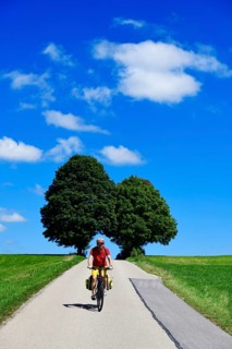 Cyclist on a picture-book country road near Berg