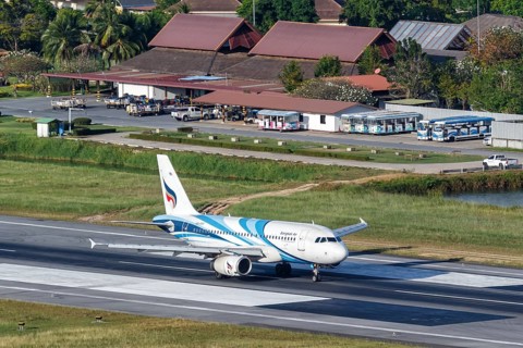 A Bangkok Air Airbus A319 aircraft with the registration HS-PPF at Koh Samui Airport