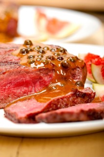 Beef filet mignon with green peppercorn creamy sauce ou poivre vert