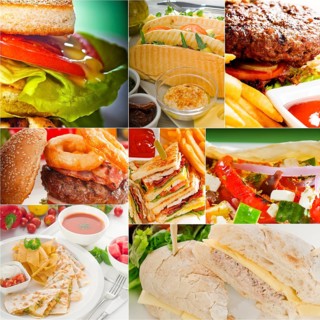 Burgers and sandwiches collection on a collage nested square canvas