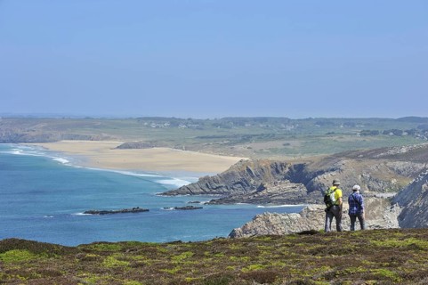 Hikers following trail along the Cap de la Chevre