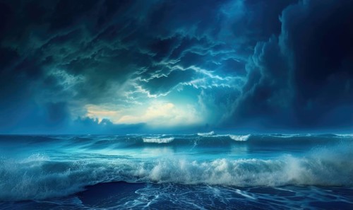 Beautiful seascape. Dramatic sky with stormy ocean waves Ai generated