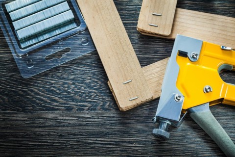 Construction stapler staples wooden planks