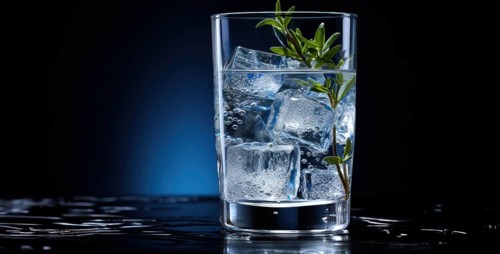 A glass filled with ice cubes