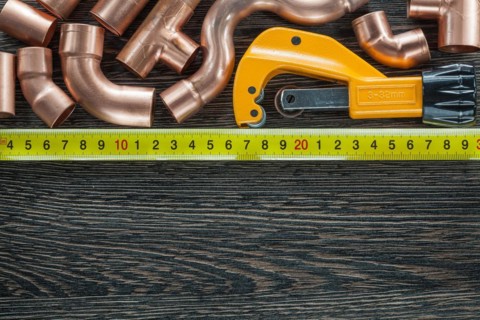 Copper water pipes measuring tape pipe scissors