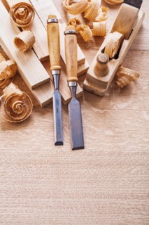 Joiner's tools Joiner's plane Joiner's chisel Boards and shavings