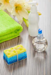Collection of bath products with flower
