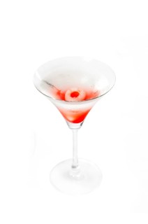 Lychee martini cocktail straight up isolated on white background