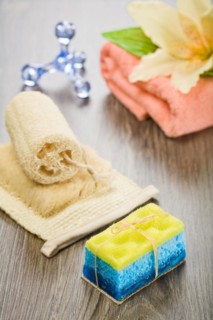 Article for bathing on a wooden background