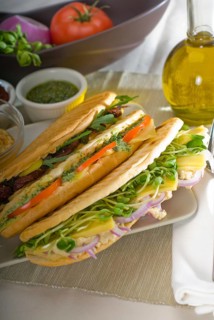 Assortment of fresh homemade vegetarian italian panini sandwich