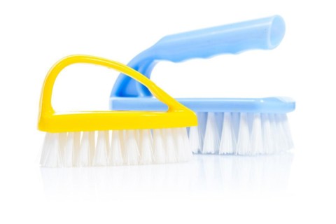 Blue and yellow scrubbing brushes