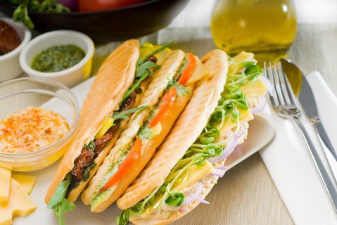 Assortment of fresh homemade vegetarian italian panini sandwich