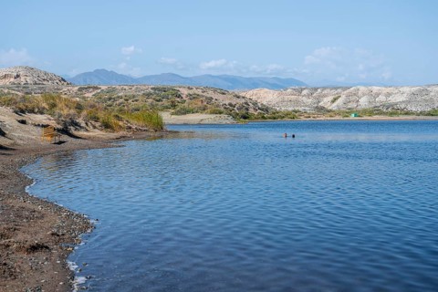 People bathing in the Tuz Kul salt lake