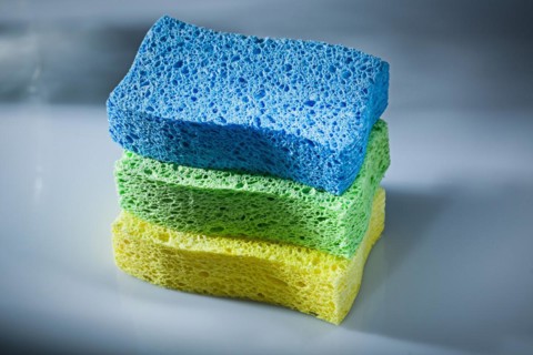 New kitchen sponges on white background