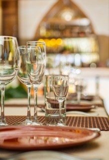 Empty wine glasses on the table