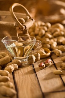 Composition of peanuts on wooden boards