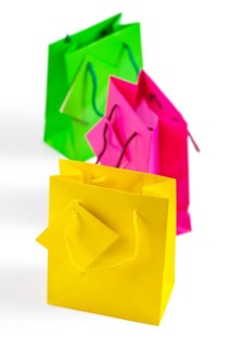 Three coloured isolated paper bags