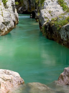 River Soca flows through narrow canyon