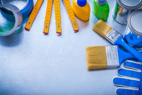 Large collection of working colour items on a metallic background Design concept