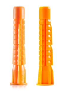 New orange-coloured plastic dowels against a white background