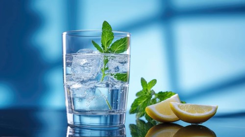 A clear glass filled with water