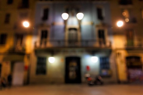 Illuminated house facade at night