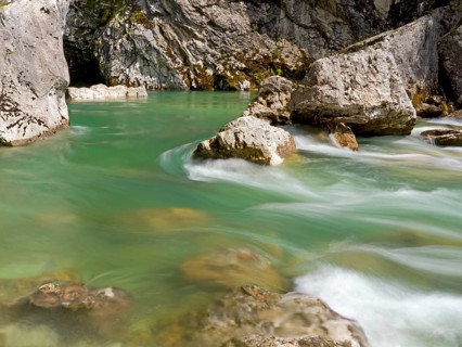 River Soca flows through narrow canyon