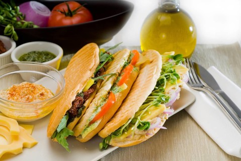 Assortment of fresh homemade vegetarian italian panini sandwich