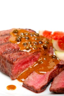 Beef filet mignon with green peppercorn creamy sauce ou poivre vert