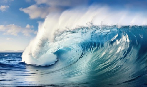 Surfing ocean wave. Blue ocean wave. Nature background. Big ocean waves