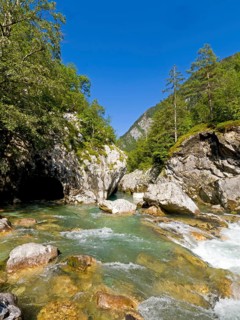 River Soca flows through narrow canyon
