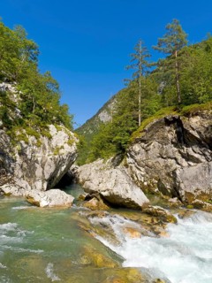 River Soca flows through narrow canyon
