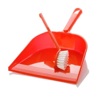 Insulated red plastic dustpan with brush