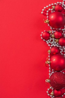 Copyspace image red christmas baubles on background