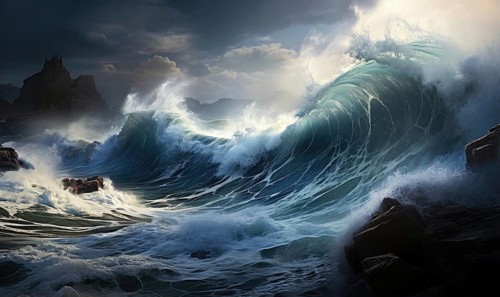 Surfing ocean wave. Blue ocean wave. Nature background. Big ocean waves Ai generated