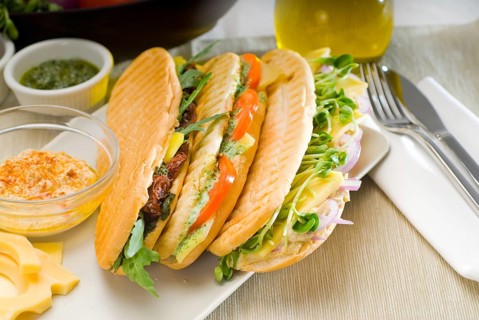 Assortment of fresh homemade vegetarian italian panini sandwich