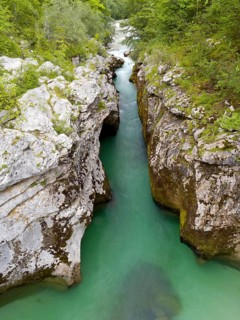 River Soca flows through narrow canyon