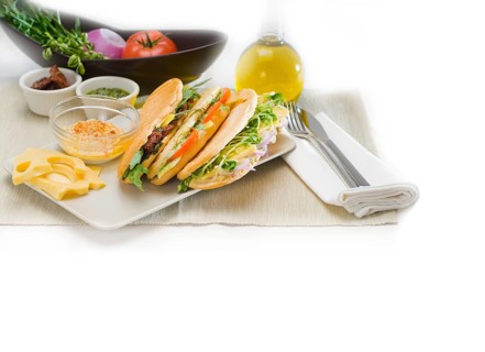 Assortment of fresh homemade vegetarian italian panini sandwich