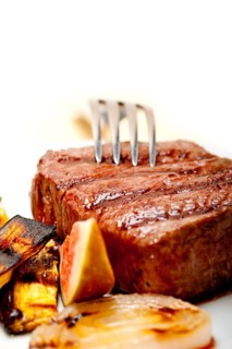 Grilled fresh beef filet mignon and vegetables
