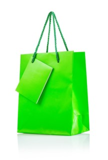 A green paper bag