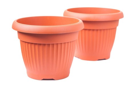 Two plastic pots for flovers isolated