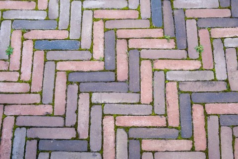Clinker paving in herringbone pattern