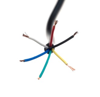 Color coded electric wire over white background