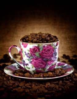 Coffee cup on a grains of coffee