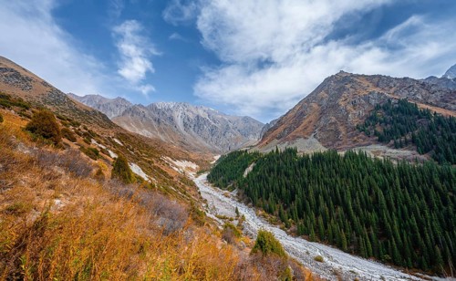 View into a mountain valley with Ak Say stream